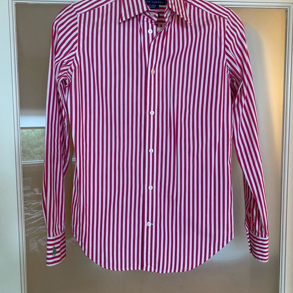 Ralph Lauren Blue Label stretch cotton pink striped button-down shirt, size 4